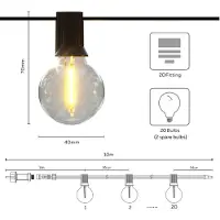 Calex Vista Solar: Guirnalda de luces para exteriores, 10 metros, casquillo E12, luz blanca cálida, resistente a salpicaduras