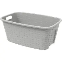 Mondex Cesta para la ropa de 35 litros. 59,5 x 39,5 x 25 cm. Imitación de mimbre, color crema. Marca: