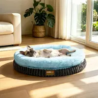 Dripio Cama redonda para perros, de felpa, color azul hielo, de 76 centímetros de diámetro, con diseño ortopédico