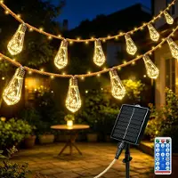Dripio Guirnalda de luces solares, 10 metros, 15 LEDs de luz cálida, resistente a la intemperie, estilo vintage