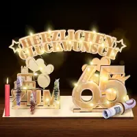 OEM Regalo en efectivo para el 65º cumpleaños, hecho de madera con una guirnalda de luces LED