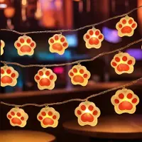 OEM Guirnalda de luces LED con forma de huellas de gato, luz blanca cálida, 1,5 metros, 10 luces, funciona con pilas