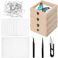 Dripio Kit de preparación de insectos que incluye 4 cajas de madera, 200 agujas, pinzas y tijeras