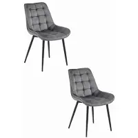 Kendra Home Set de 2 sillas Bera de terciopelo gris oscuro y metal