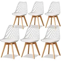 StarTech.com Conjunto de 6 sillas de comedor de estilo nórdico. Diseño moderno y minimalista, con patas de madera y asiento de plástico. Ideal para comedor o cocina. Color: blanco