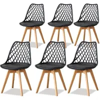 StarTech.com Sillas de comedor escandinavas - Juego de 6 - Asiento de plástico - Patas de madera - Diseño moderno escandinavo - Color negro