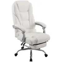 CLP Silla de oficina Pacific con revestimiento de cuero sintético. Silla de escritorio con ruedas. Sillón reclinable con reposapiés extensible. Color: blanco