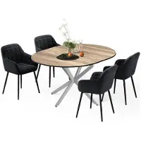 Vicco Set de mesa de comedor Loyd Roble rústico/Gris 120 x 120 cm con 4 sillas de comedor (negras), Model 62779