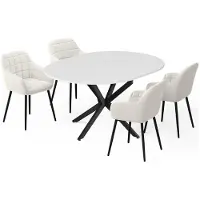 Vicco Set de mesa de comedor Loyd Blanco/Negro 120 x 120 cm con 4 sillas de comedor (beige), Model 62786