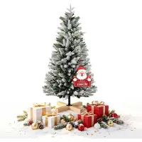 VA-Cerulean Árbol de Navidad artificial , 150 cm, fabricado con PE+PVC, con revestimiento de copos de nieve, sin iluminación, de aspecto natural, con base de madera maciza