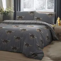 Merkloos Juego de funda de edredón con estampado de vaca de raza highland en color gris, tamaño super king, que incluye 2 fundas de almohada