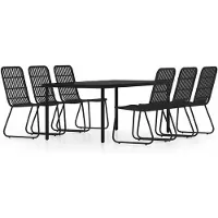 Selius Conjunto de jardín de 7 piezas - Ratán sintético negro - Mesa con tablero de vidrio de 200 cm