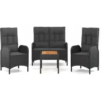 Selius Juego de jardín de 4 piezas, fabricado en ratán sintético negro, con mesa de madera de acacia y resistente a la intemperie