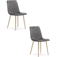Kendra Home Set de 2 sillas Turin en terciopelo gris oscuro y patas efecto madera