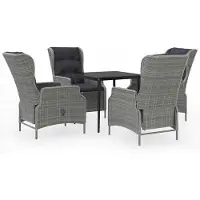 Selius Conjunto de jardín de 5 piezas, color gris claro, con respaldo ajustable mediante amortiguador a gas e incluye una mesa de cristal