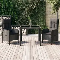 Selius Mesa de jardín de ratán sintético negro - 90 cm - Mesa redonda para 4 personas