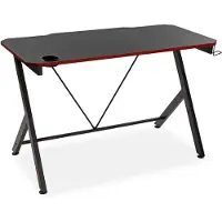 Dripio Escritorio para ordenador con portavasos y soporte para casco, 76x60x120 cm, color negro/rojo