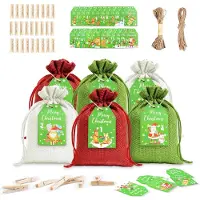 Merkloos Calendario de Adviento – Juego de 24 bolsillos con tarjetas y cuerda – 14 x 10 cm
