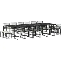 Selius Conjunto de jardín de 17 piezas - Ratán sintético negro - Rectangular, 3,3 metros