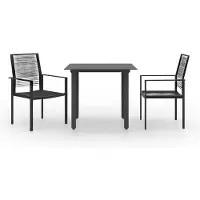 Selius Conjunto de jardín de 3 piezas - Ratán sintético de PVC, resistente al agua - Mesa con tablero de vidrio - Estructura de acero