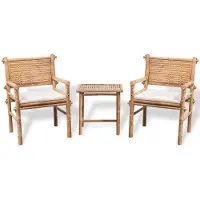 Selius Conjunto de jardín de 3 piezas - Bambú con cojines - Resistente a la intemperie