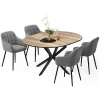 Vicco Set de mesa de comedor Loyd Roble rústico/Negro 120 x 120 cm con 4 sillas de comedor (grises), Model 62784