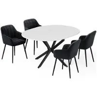 Vicco Set de mesa de comedor Loyd Blanco/Negro 120 x 120 cm con 4 sillas de comedor (negras), Model 62788