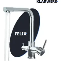 KLARWERK Felix | Grifo premium de tres vías para agua potable en cromo brillante. Grifo de acero inoxidable para osmosis, para cocina. | Mezclador de 360 grados | Filtro de 3 vías