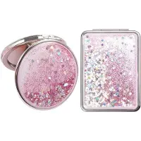 Markenlos Dailygoods - Espejo de cosméticos, 2 unidades - Espejo de maquillaje de doble cara - Plegable - Ideal para viajes - Lindo y elegante - 6 x 8 x 1 cm - Para maquillaje