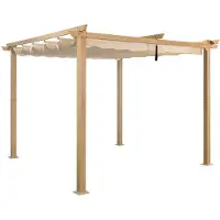 Selius Pérgola con estructura de aluminio, techo de poliéster retráctil color beige, dimensiones 3 x 3 metros, resistente al agua. Ideal para cubrir terrazas y jardines, tipo pabellón