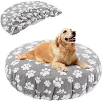 Merkloos Cama para perros impermeable - Redonda, gris con estampado de huellas
