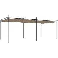 Selius Pérgola con techo corredero color taupe, dimensiones 589x292 cm, fabricada en poliéster y acero con revestimiento de aluminio