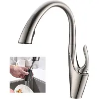 Merkloos Grifo de cocina extensible, de cuello alto, en acabado níquel cepillado
