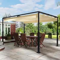 Selius Pérgola Met con techo corredero - 3 x 4 metros - Poliéster impermeable - Estructura de metal
