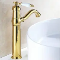 Merkloos Grifo de baño con acabado dorado, mezclador giratorio