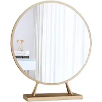 Merkloos Espejo de maquillaje Ronde con base de estilo escandinavo (dorado, 30 cm)