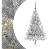 vidaXL Árbol de Navidad artificial con luces LED integradas, color plateado, 120 cm, material: PET