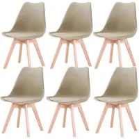 StarTech.com Sillas de comedor escandinavas - Juego de 6 - Asiento acolchado de cuero sintético (PU) - Patas de haya - Sin reposabrazos - 82 x 55 x 48 cm - Beige