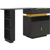 STILVORA Mesa extensible con espacio de almacenamiento e iluminación LED, isla de cocina con función de rotación de 360°, mesa de cocina como barra de café móvil, color