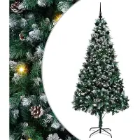 vidaXL Árbol de Navidad artificial con 300 luces LED, base incluida, color verde, 210 cm