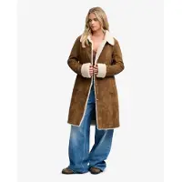 Superdry para mujer. W5012217A Chaqueta Larga de Borreguito marrón (S), Casual, Sintético, outlet 2026.
