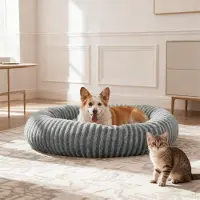 Merkloos Cojín para perros en forma de rosquilla, ideal para razas pequeñas, lavable, con base antideslizante, fabricado en felpa y forro polar