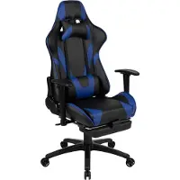 OEM Silla de juego, ajustable, con reposapiés, de imitación de cuero, color azul