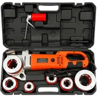OEM Máquina eléctrica para roscar, con motor de 2300W, 26 RPM, compatible con diámetros de tubería de 21-50 mm, y tamaños de rosca de 1/2" a 2". Diseño ergonómico y ligero