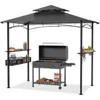 QEENTOE , Pabellón para barbacoa de 245 x 153 x 250 cm, impermeable, con extractor de humos y protección UV, toldo resistente al viento para barbacoas, ideal para jardín y camping, color gris
