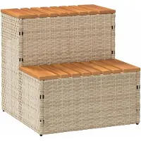 vidaXL Escalera para piscina Whirlpool, color beige, 50x50x50,5 cm, de polirratán y madera de acacia maciza