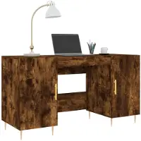 vidaXL Escritorio , color roble ahumado, 140x50x75 cm, fabricado en material de madera