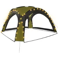 vidaXL Pabellón con iluminación LED, tienda de campaña para jardín, terraza y eventos al aire libre. Pabellón de jardín, carpa para fiestas, 360 x 360 cm, altura 230 cm, color verde