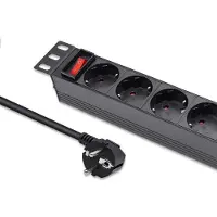 Qoltec Barrera de alimentación (PDU) de aluminio para 10'' RACK | 1HE | 16A | 4 tomas SCHUKO | 1,8m