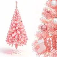 QEENTOE Árbol de Navidad artificial , 210 cm, árbol de Navidad de PVC rosa, abeto artificial con soporte de metal, decoración navideña para interiores